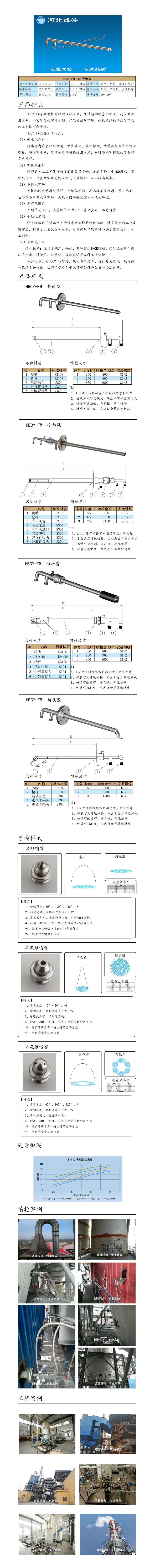 電廠脫硝噴槍保護套、噴槍參數(shù)、材質(zhì)尺寸、流量分布圖、扇形空心錐俯視圖介紹，以及噴槍霧化視頻展示和工程案例介紹